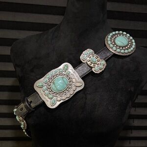 Angel Ranch Silver Concho Western Round & Butterfly Turquoise Accent Belt 43”